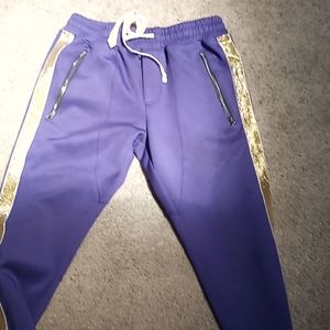 Purple and gold jogger pants